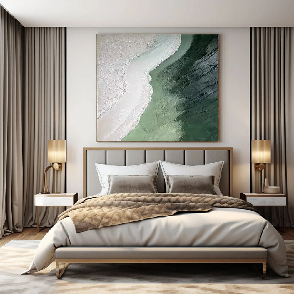 Textured Green and White, "Coastal Layers" – Textured Abstract Painting On Canvas PS0938