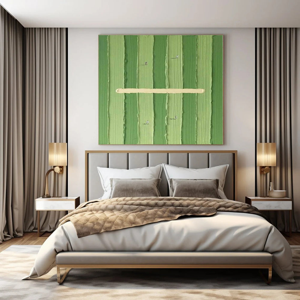 Green Stripes with Figures "Green Paths" Abstract Painting On Canvas PS1356