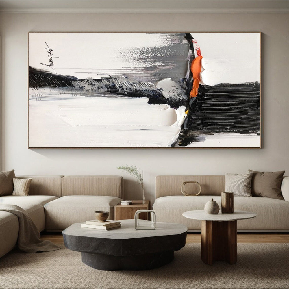Black, White, Gray, Orange Fragmented Figure “Hidden Identity” - Painting On Canvas PS0791
