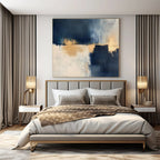Navy, White, Gold with Abstract Drips "Gilded Tide" Abstract Painting On Canvas PS1309