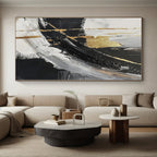 “Black - White - Gold Abstract” - Opulent Abstract Painting On Canvas PS0085