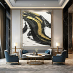 “Black and Gold Accent Swirl” - Opulent Abstract Painting On Canvas DS379
