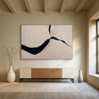 Black and Beige Curved Ribbon Minimalist Abstract Painting On Canvas DKS145