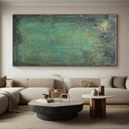 “Teal - Green Textured Patina” - Teal, Green, Brown Abstract Textured Painting On Canvas PS0641