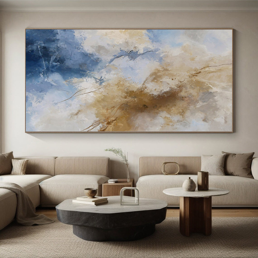 “Blue - Beige Abstract with Delicate Lines” - Serene Abstract Painting On Canvas PS0260