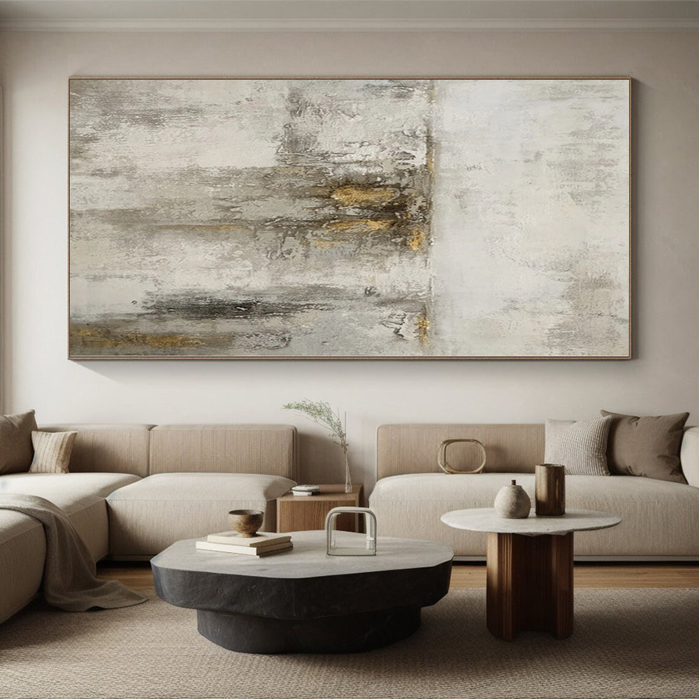 “Grey - Gold Abstract Textured Walls” - Tactile Abstract Painting On Canvas PS0356