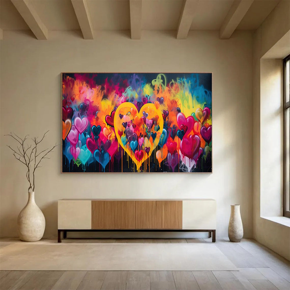 “Colorful Heart Graffiti” - Vibrant Colors “Love Bomb” Painting On Canvas PT1630