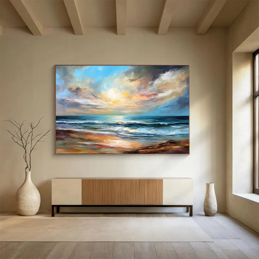 “Vibrant Seaside Sunset” - Impressionistic Landscape Painting On Canvas PT1593