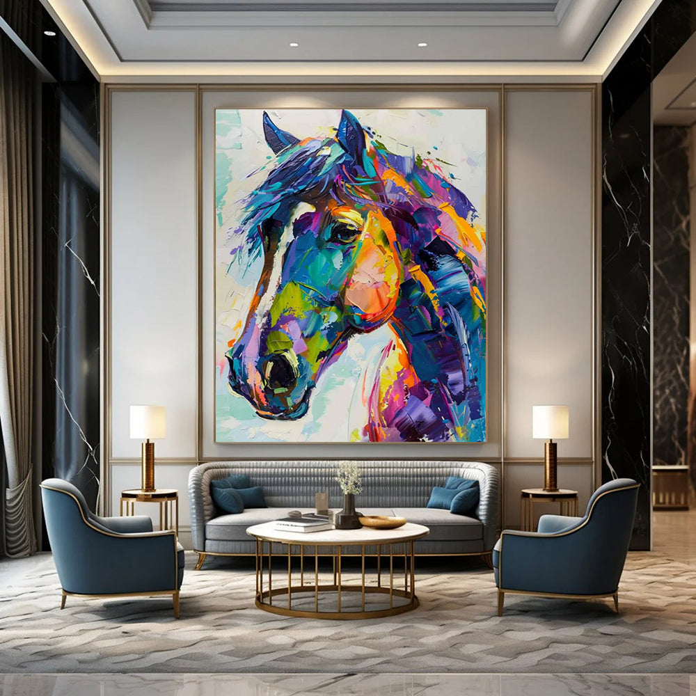 Colorful Horse Portrait Textured Painting On Canvas DS086
