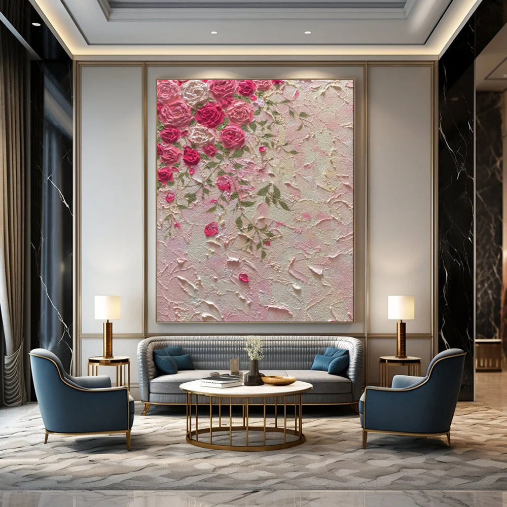 “Textured Pink Roses” - Impasto Floral Painting On Canvas PT1985