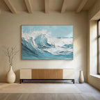 Blue & White Impasto Wave Abstract Painting On Canvas DKS042