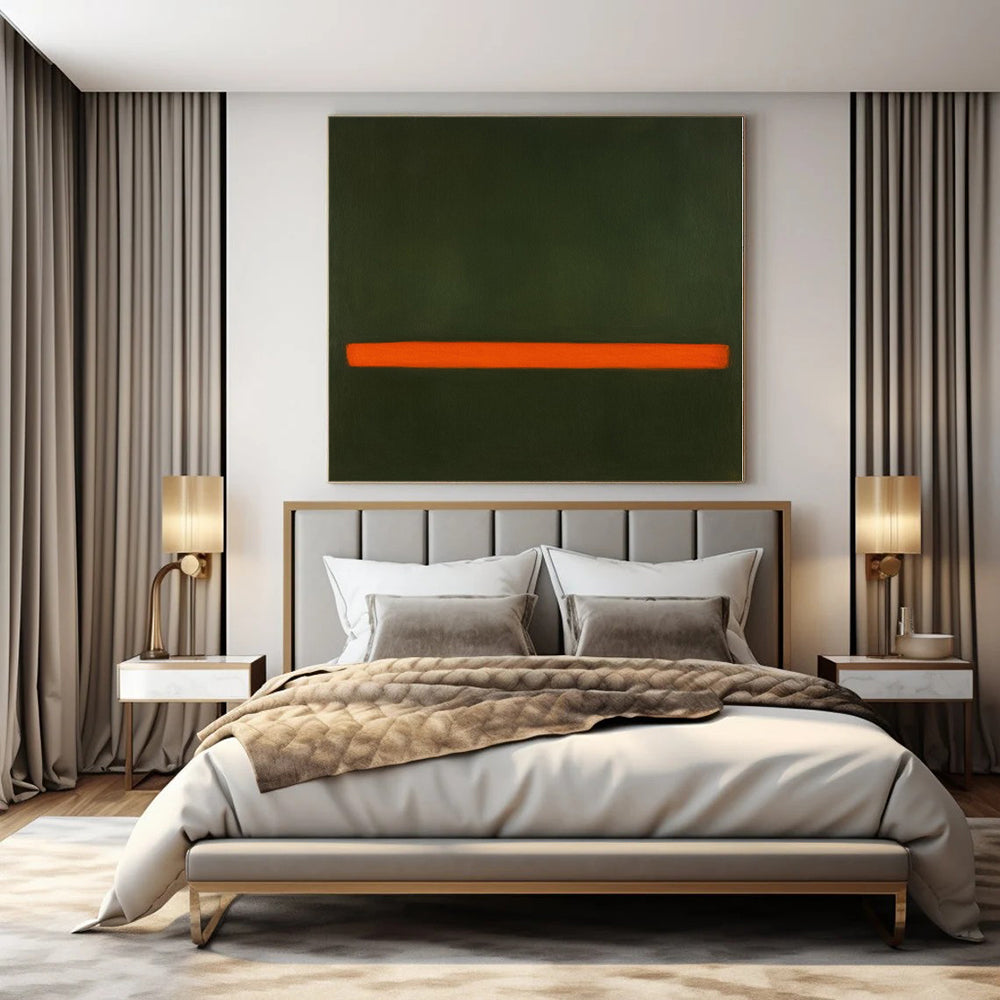 Dark Green, Orange with a Bold Stripe "Nature's Accent" Abstract Painting On Canvas PS1191