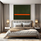Dark Green, Orange with a Bold Stripe "Nature's Accent" Abstract Painting On Canvas PS1191