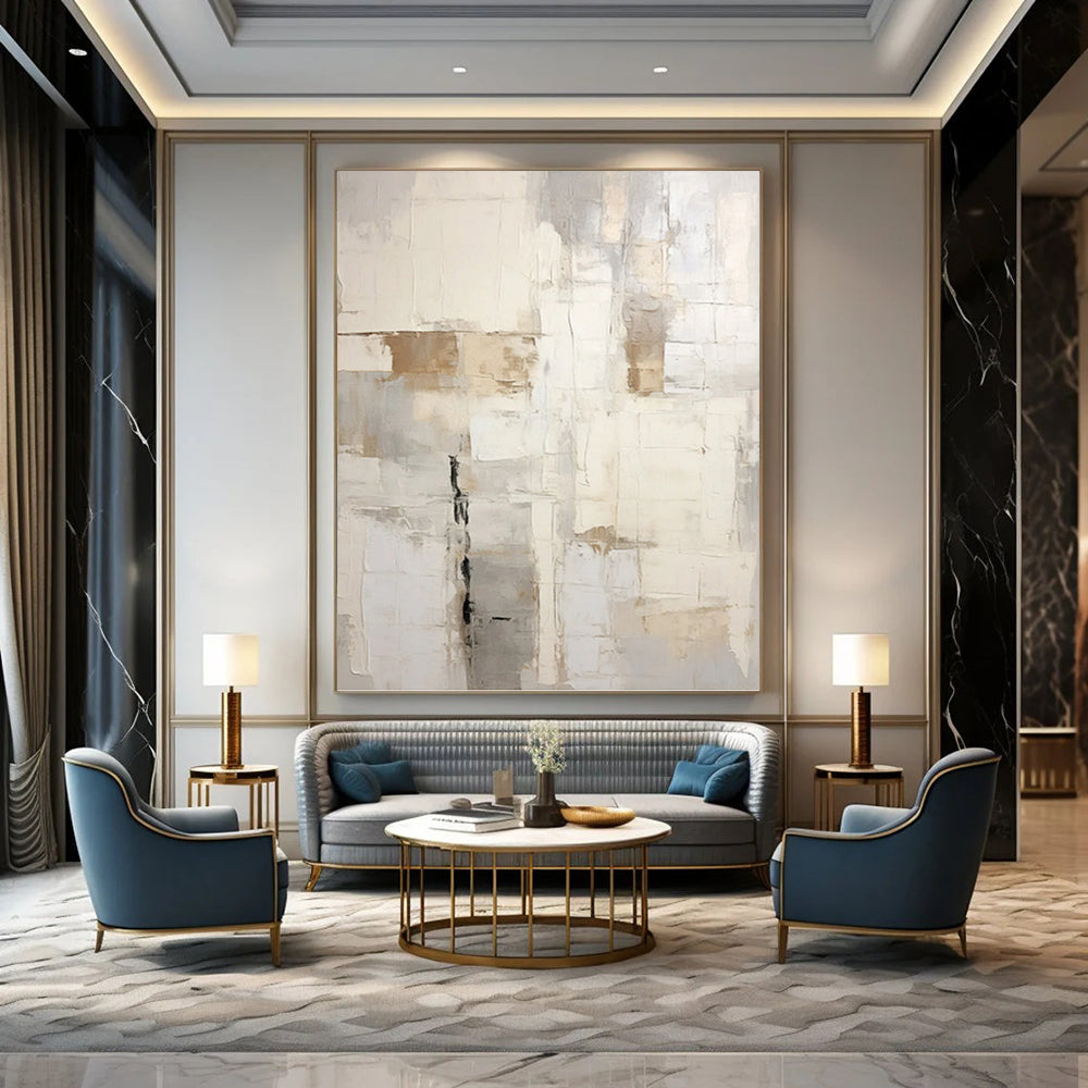 “Neutral - Toned Grid Abstract” - Minimalist Abstract Painting On Canvas PT1255