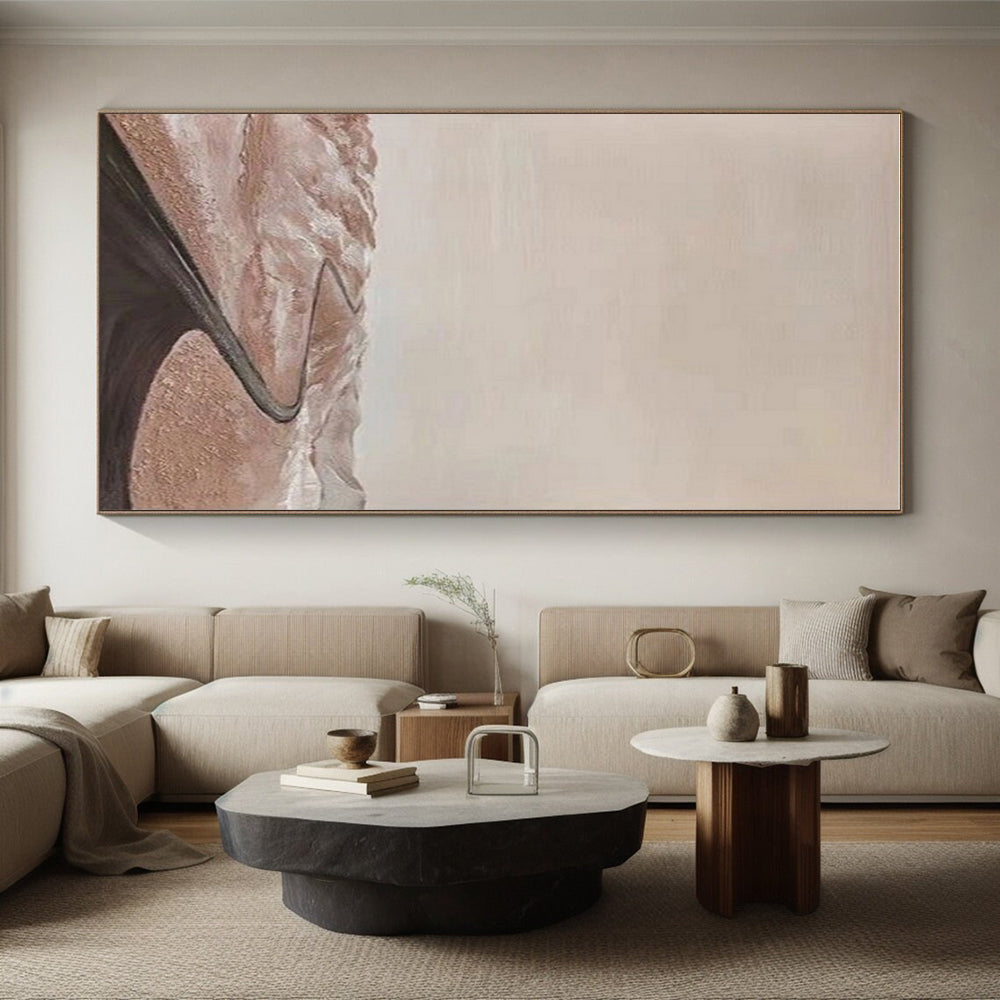 “Desert Road Journey” - Beige, Brown, Black Abstract Landscape Painting On Canvas PS0665
