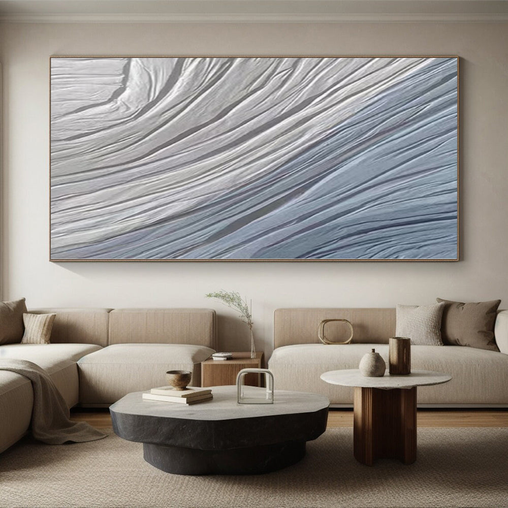 “Blue - Gray Waves” - Blue, Gray Textured Abstract Painting On Canvas PS0387