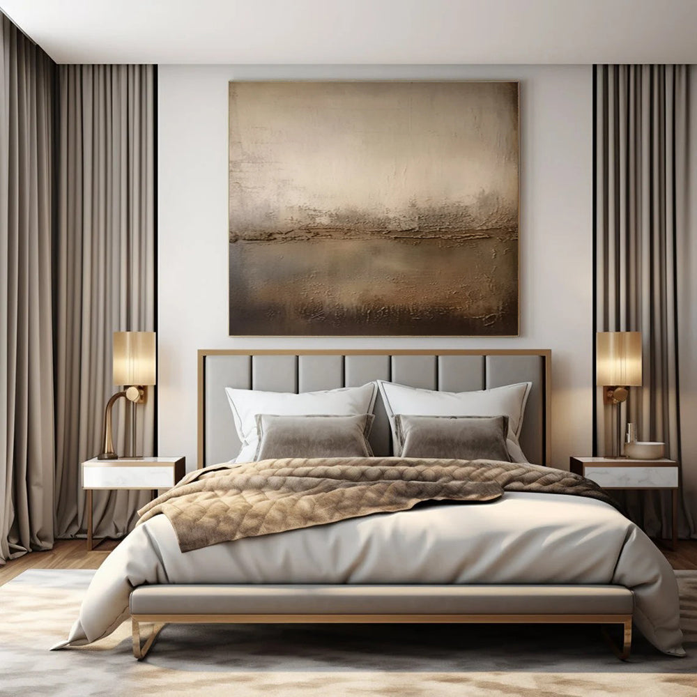 Beige, Brown with Textured Layers "Earthy Horizon" Abstract Painting On Canvas PS1467