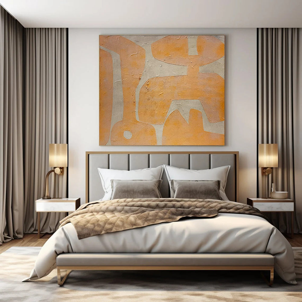 Orange and Beige Geometric, "Playful Forms" – Geometric Abstract Painting On Canvas PS0988