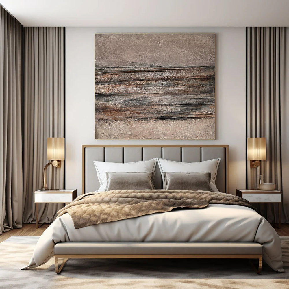 Brown and Gray Textured, "Rustic Strata" – Textured Abstract Painting On Canvas PS0968