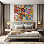 Colorful Collage - Style Abstract "Vibrant Chaos" Mixed - Media Painting On Canvas PS1083