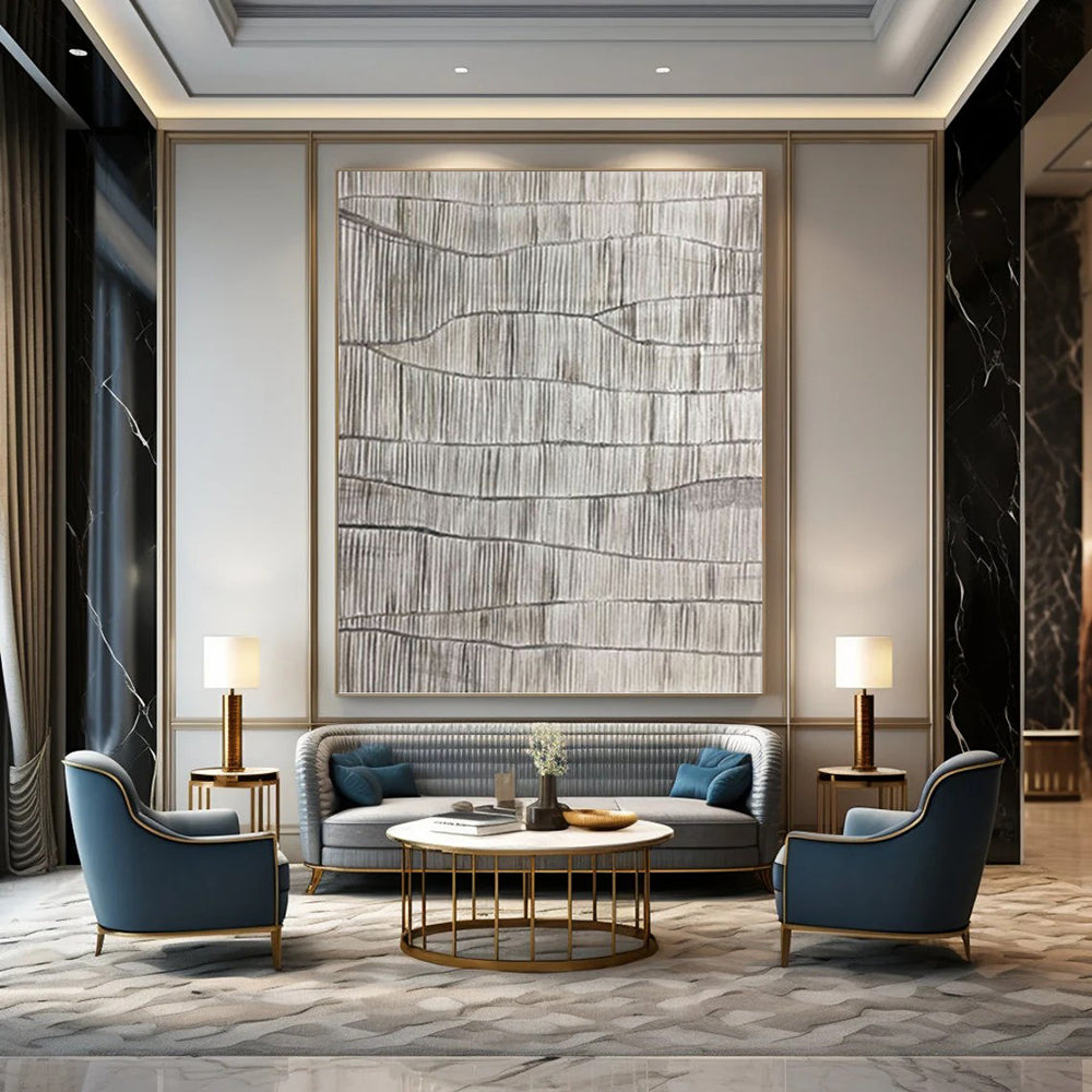 “Monochrome Textured Waves” - Monochromatic Abstract Painting On Canvas PT1042