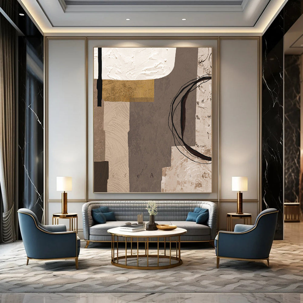 “Neutral and Gold Collage - Style” - Abstract, Earth - Toned Painting On Canvas PT1516