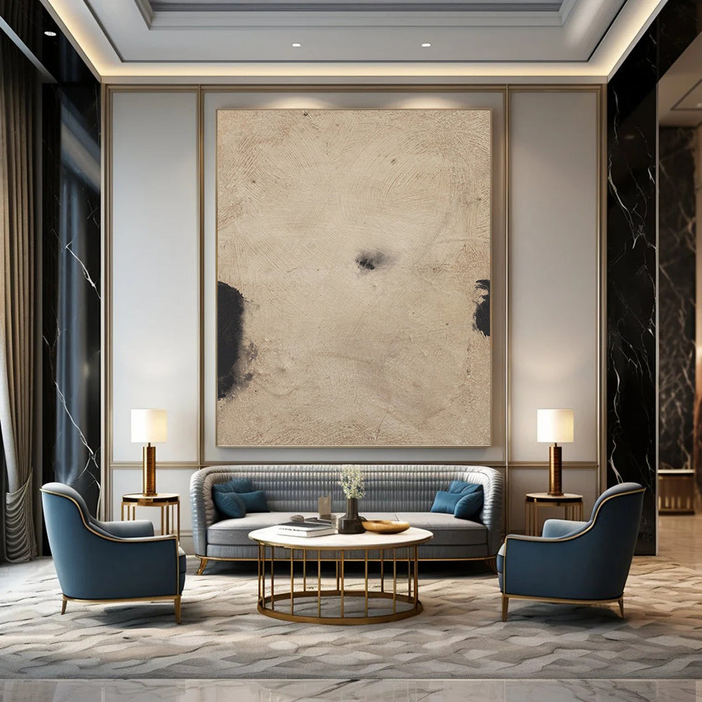 “Ethereal Beige Abstract with Black Accents” - Abstract - Inspired Minimalist Painting On Canvas PT1421