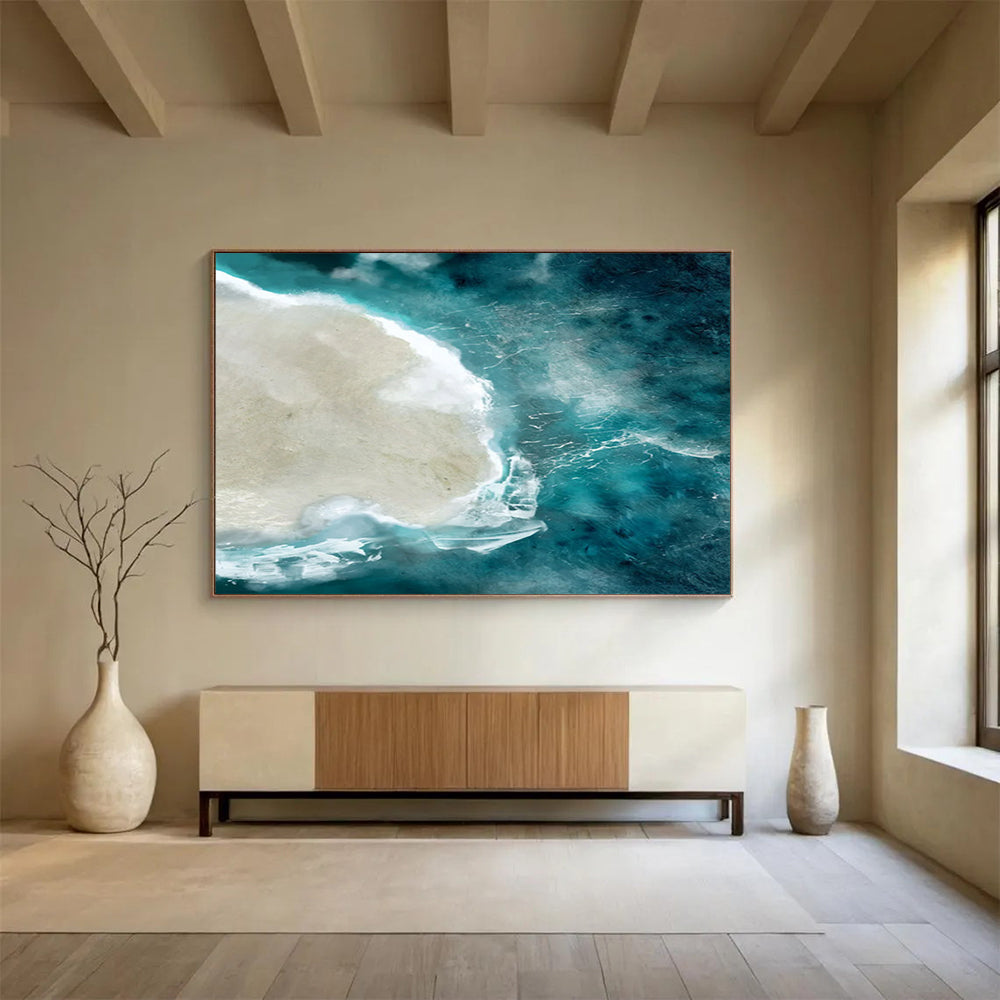 “Aerial View of Island and Turquoise Sea” - Photorealistic Landscape Painting On Canvas PT125