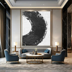 “Bold Black and White Circle” - Abstract, Graphic - Styled Painting On Canvas PT1675