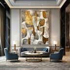 “Gray - Gold Abstract Forms” - Abstract Sculptural Painting On Canvas DS011