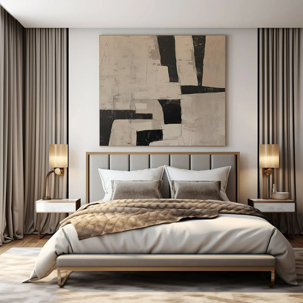 Black and White Geometric, "Structured Simplicity" – Geometric Abstract Painting On Canvas PS0985