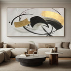 “Black - Gold Abstract Circular Shapes” - Minimalist Abstract Painting On Canvas PS0293