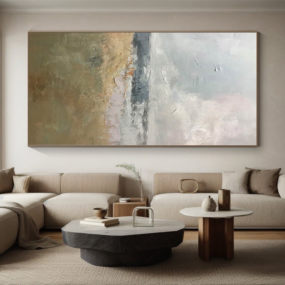 “Soft Grey - Beige - Blue Abstract Landscape” - Serene Abstract Painting On Canvas PS0308