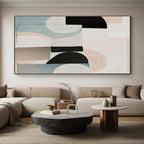 “Soft Geometric Mix” - Beige, Black, Blue, Gray Abstract Geometric Painting On Canvas PS0672