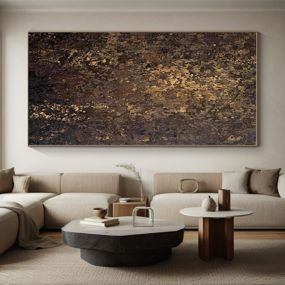 “Brown - Gold Textured Abstract” - Brown, Gold Textured Abstract Painting On Canvas PS0448
