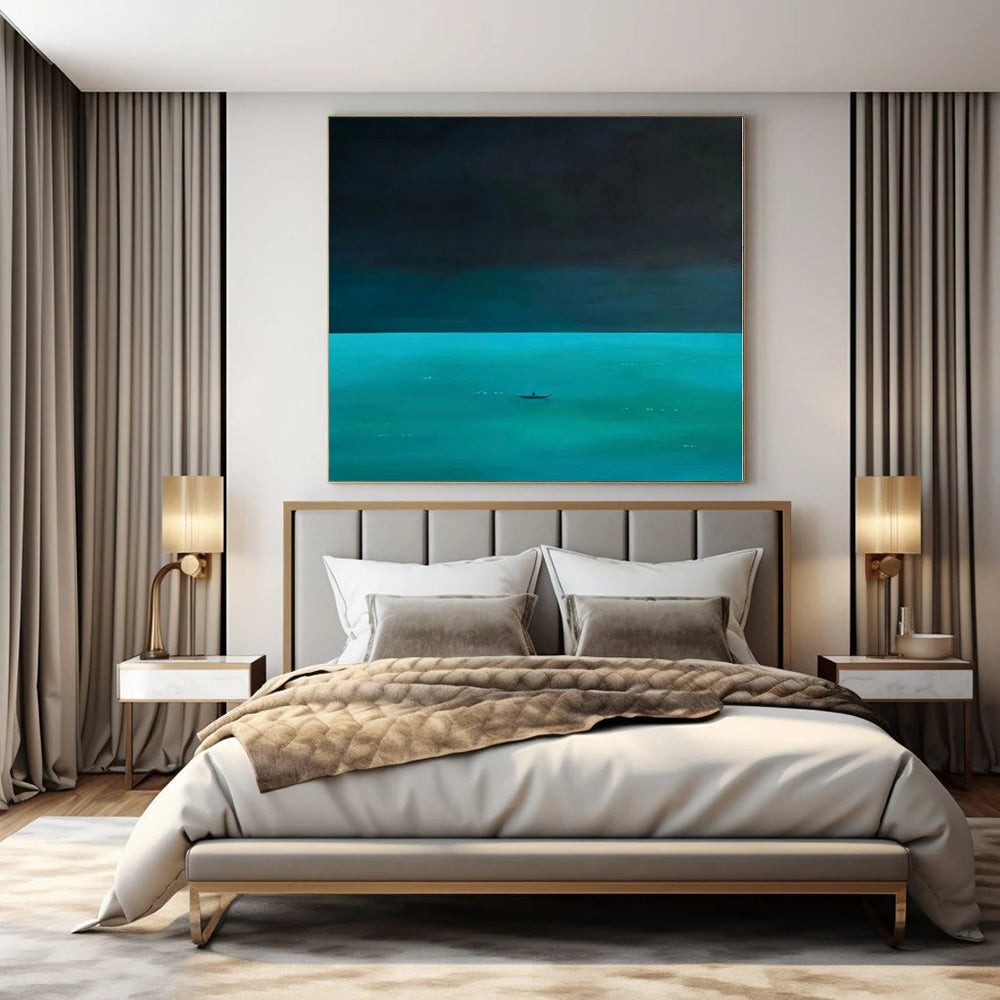“Dark Sea & Solitary Boat” - Minimalist Seascape Painting On Canvas PS0194