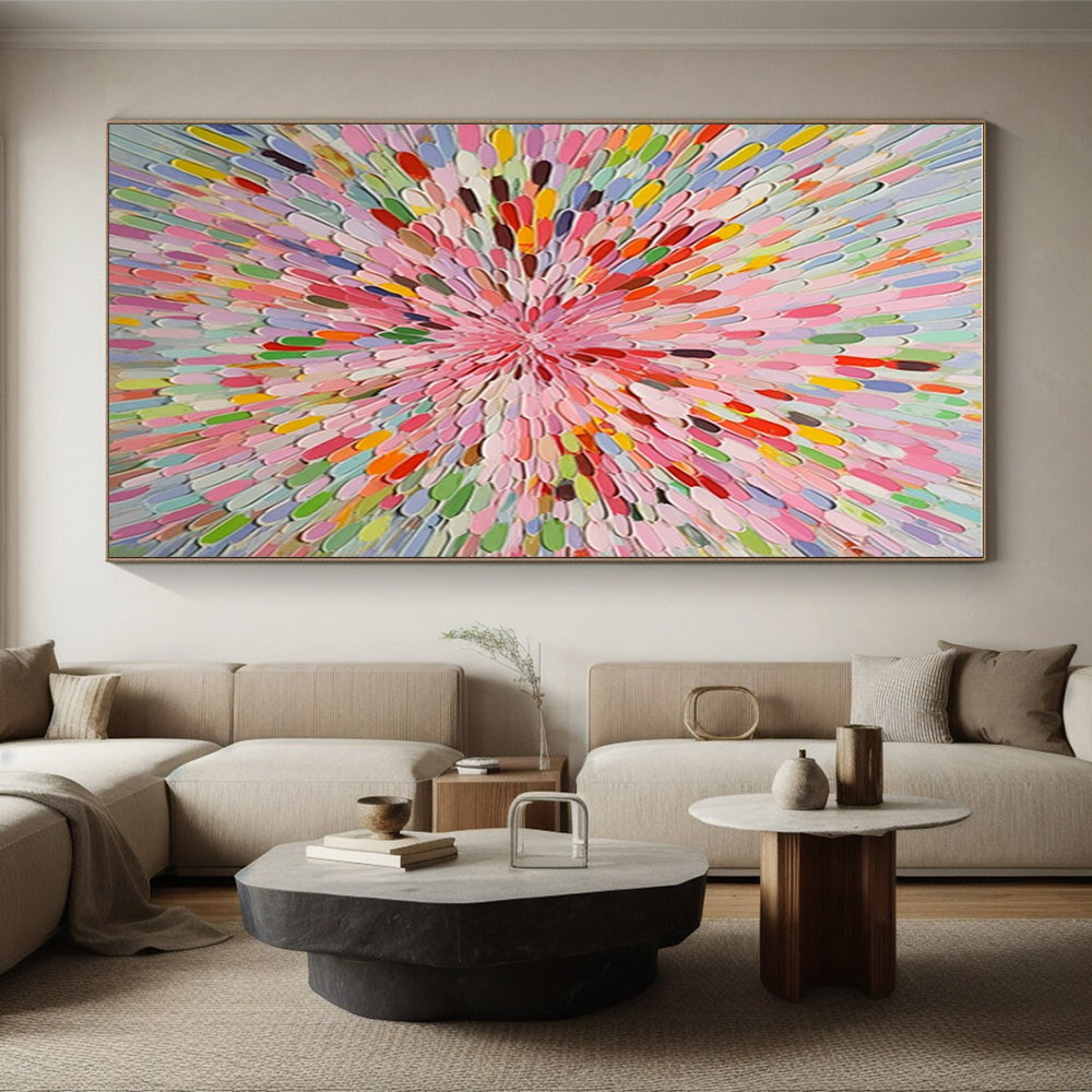 “Colorful Petal Burst” - Multicolor Abstract Floral Painting On Canvas PS0693