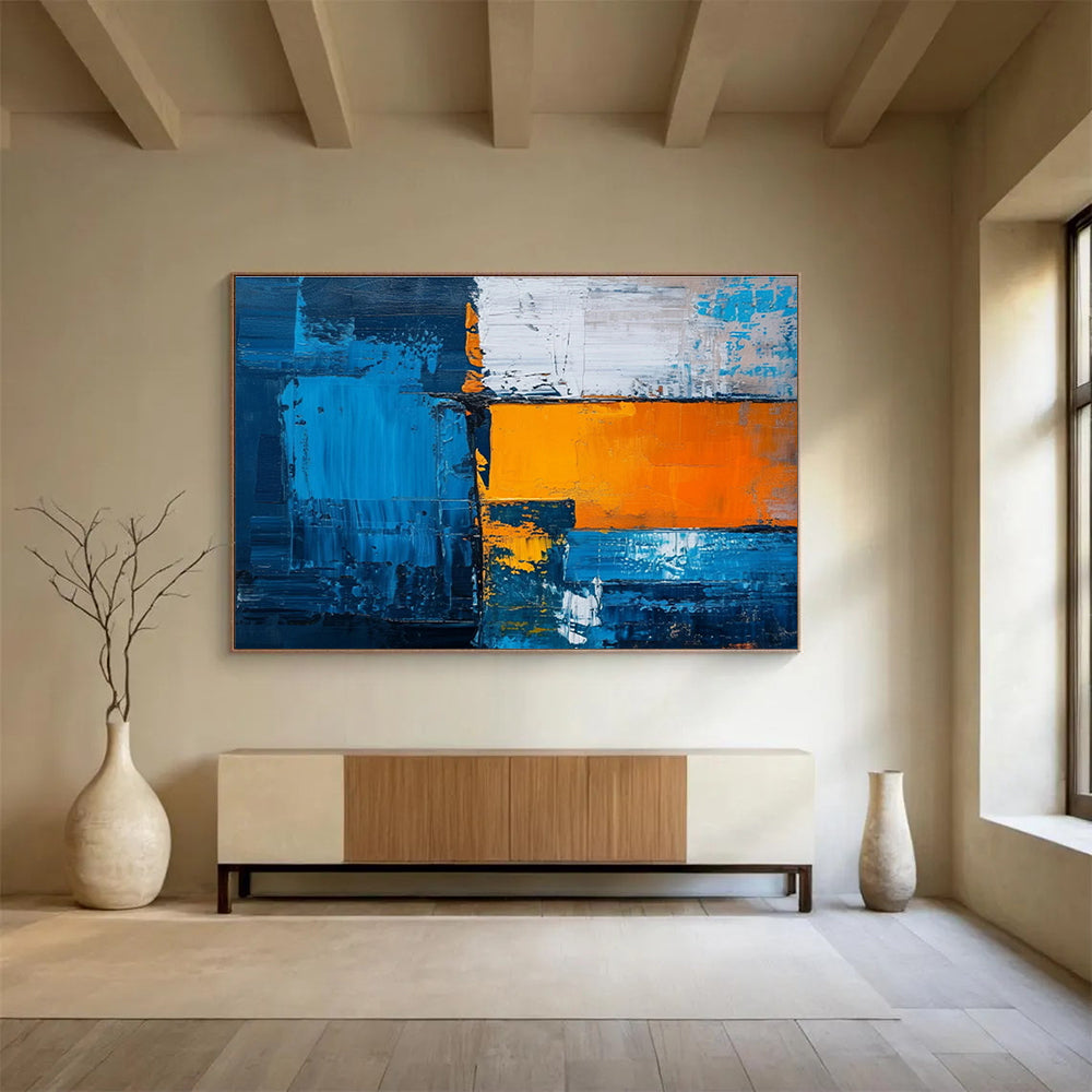 “Blue - Orange Geometric Clash” Abstract Painting On Canvas DKS273