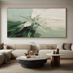 “Green - White Floral Impasto” - Green, White, Black Abstract Floral Painting On Canvas PS0624
