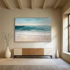 “Blue - White Abstract Beach” - Textured Blue “Sandy Serenity” Painting On Canvas PT1644