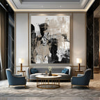 “Monochrome Textures: Black, White, and Beige Abstract” - Expressionistic Minimalist Art On Canvas PT0966