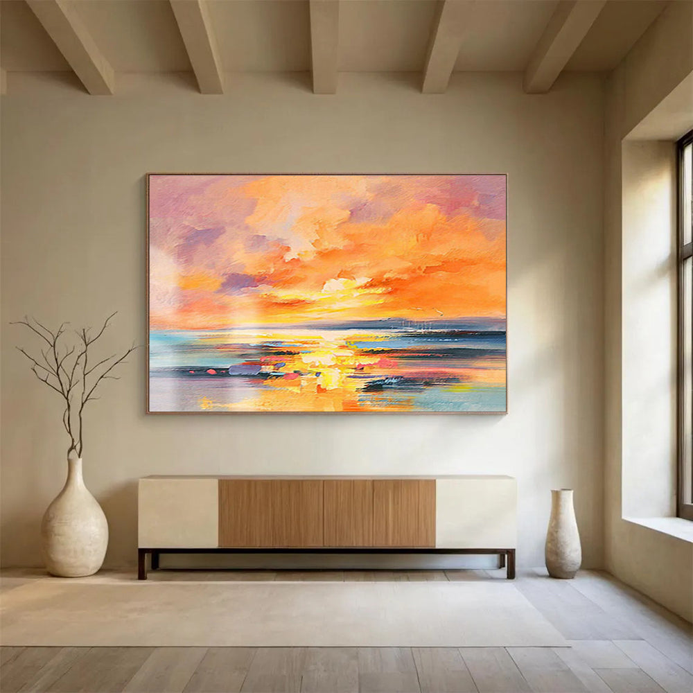 “Vibrant Sunset Seas” - Impressionistic Landscape Painting On Canvas DKS419