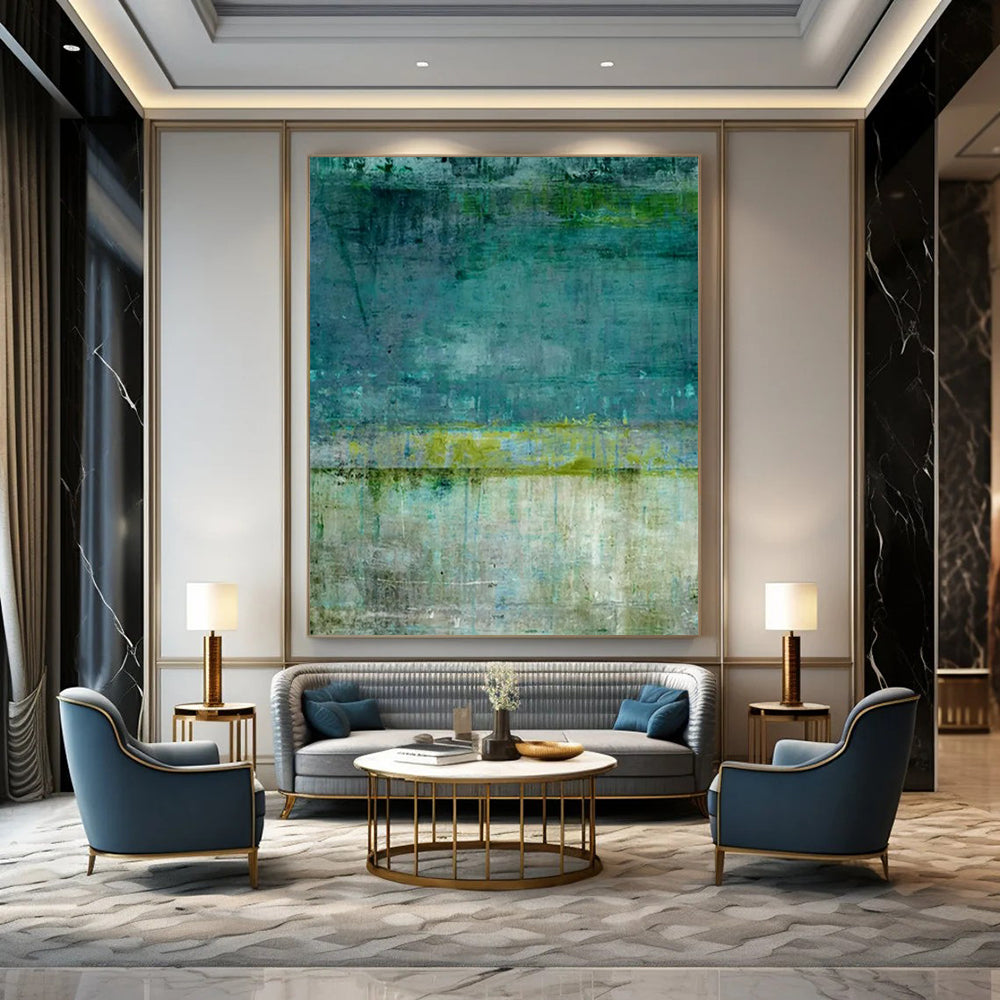 “Teal and Green Textured Abstract” - Abstract Expressionist Painting On Canvas PT2272