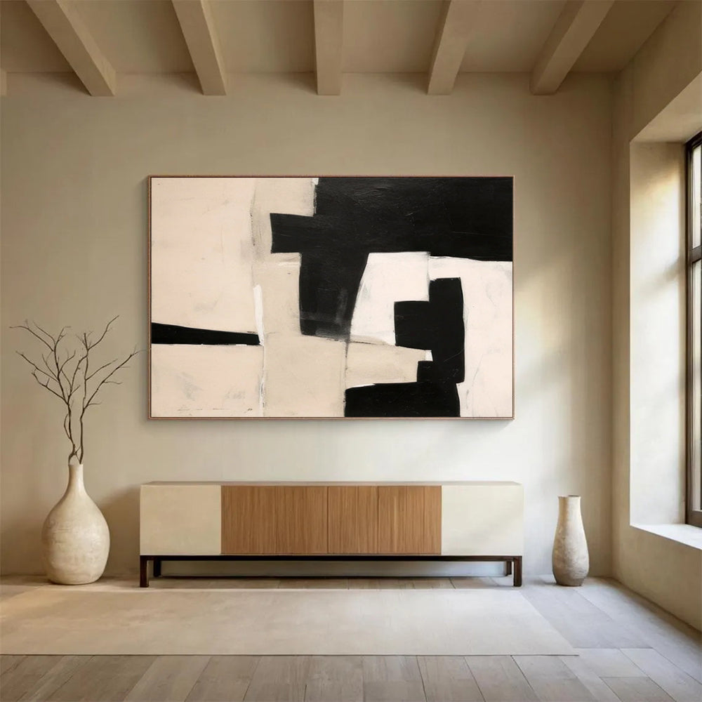 “Monochrome Geometric Shapes” - Minimalist Abstract Painting On Canvas PT071