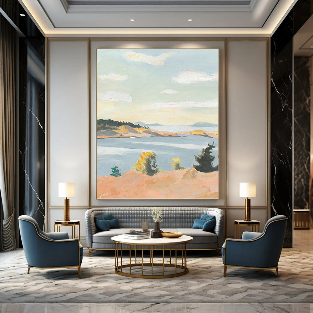 “Sunset Lakeside View” - Warm Hues, Lake & Landscape Painting On Canvas PT1460