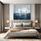 Blue, Gray and White with Flowing Drips "Oceanic Drift" Abstract Painting On Canvas PS1138