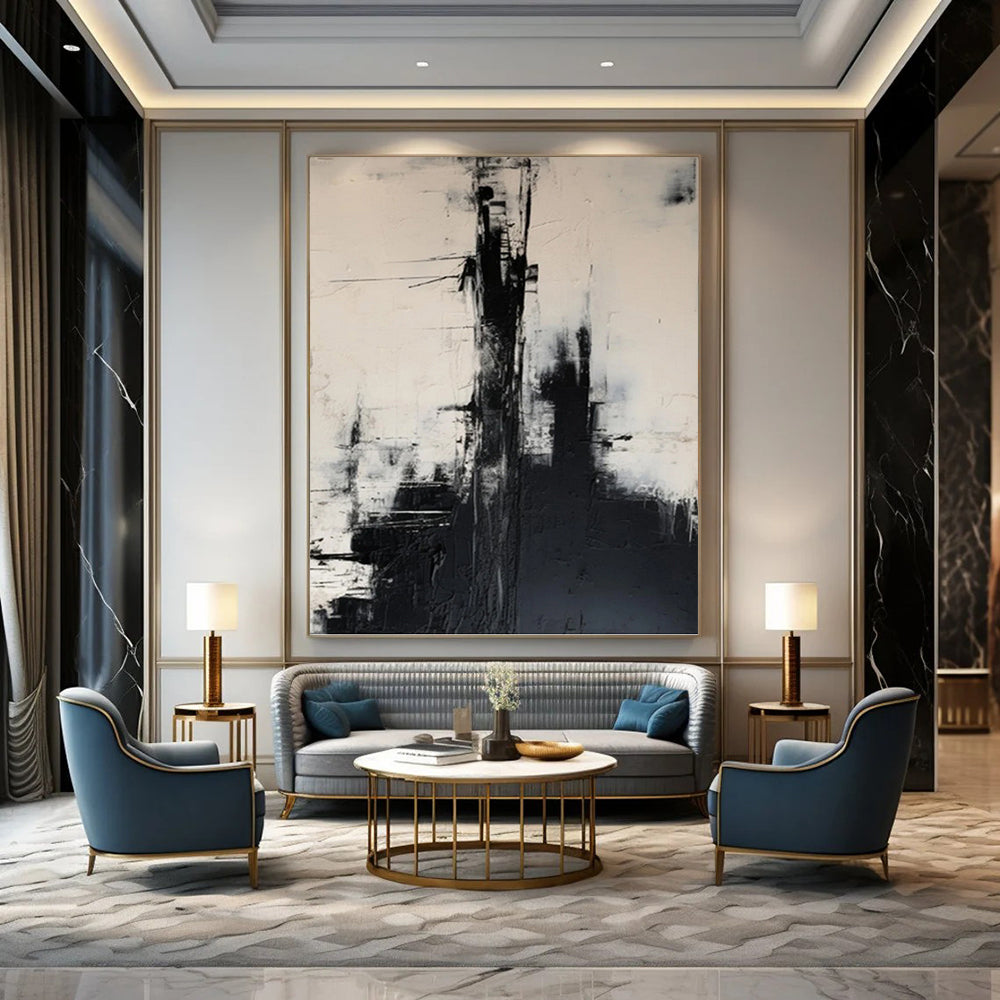 “Black - White Abstract Forms” - Minimalist Abstract Painting On Canvas PT1261