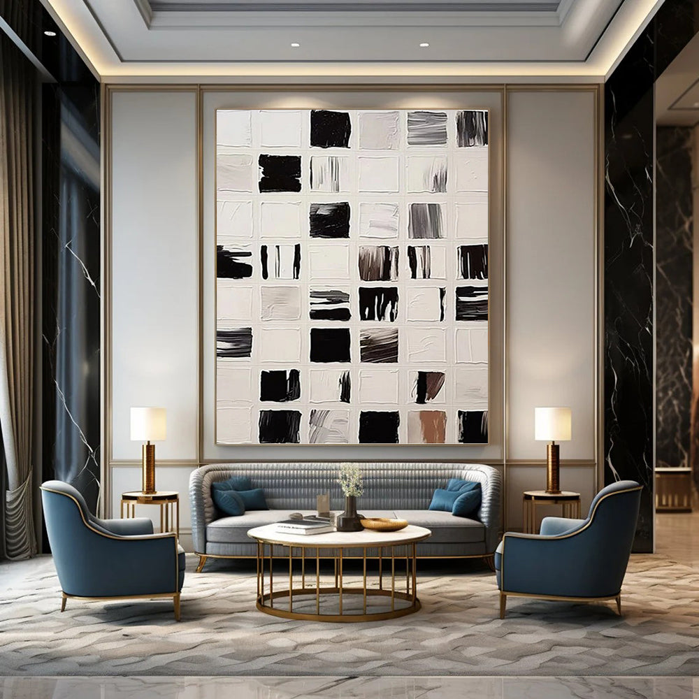 “Black - White Grid Textures” - Minimalist Grid Painting On Canvas PT1133