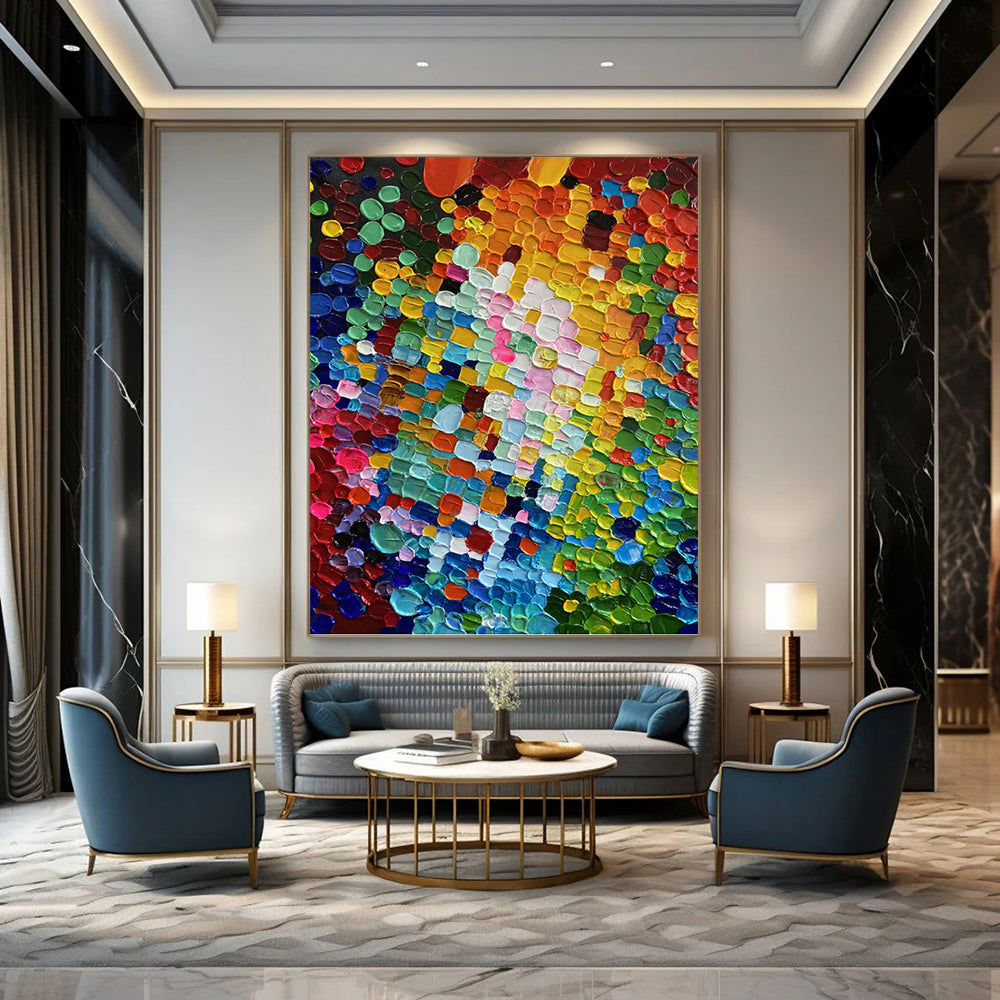 “Colorful Abstract Dots” - Abstract, Vivid - Colored Painting On Canvas PT1592