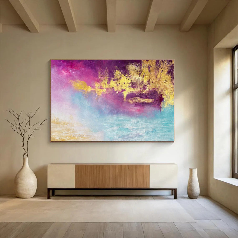 Purple, Gold & Blue Dreamy Abstract Painting On Canvas DKS015